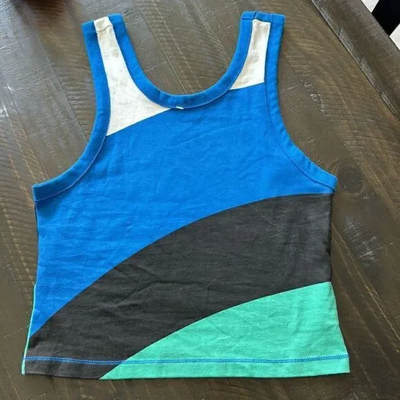 NWOT Free People Basic Tank Varsity Blue Color Black Cotton Green Movement Gym - Picture 10 of 11